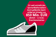 Turnschuh/Text: EU-weit entsteht den Sportartikelherstellern durch gefälschte Sportartikel ein Schad