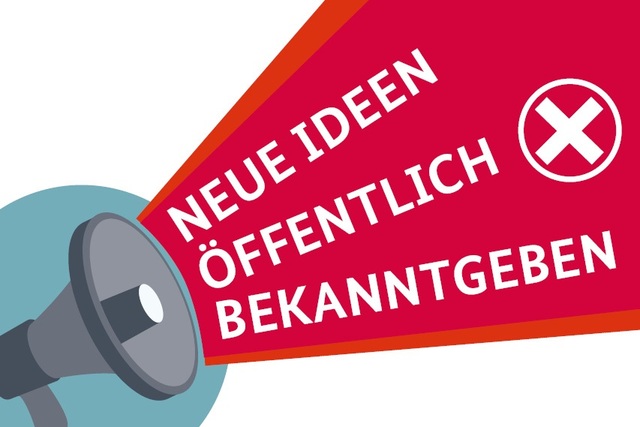 Lupe und Text: Neue Ideen öffentlich bekanntgeben